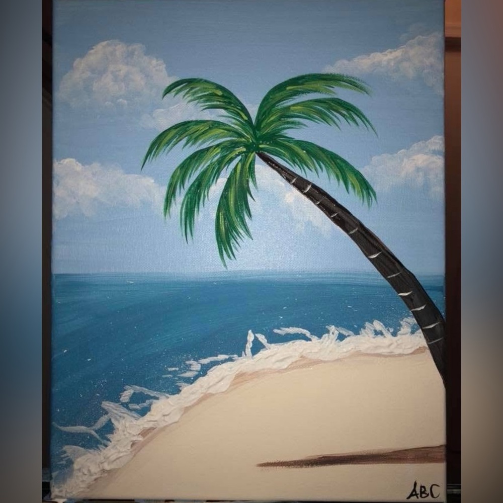 Tropical Beach Canvas Art with Palm Tree handmade  Painting Art by me